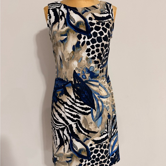 Connected Apparel Abstract Blue and Black Mini Dress - Picture 1 of 7